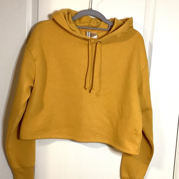 Divided Basics Women's Yellow Cropped Hoodie Size M Oversized Baggy - Picture 1 of 8